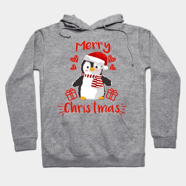 Merry Christmas Cute Baby Penguin Red and White Hoodie by dnlribeiro88